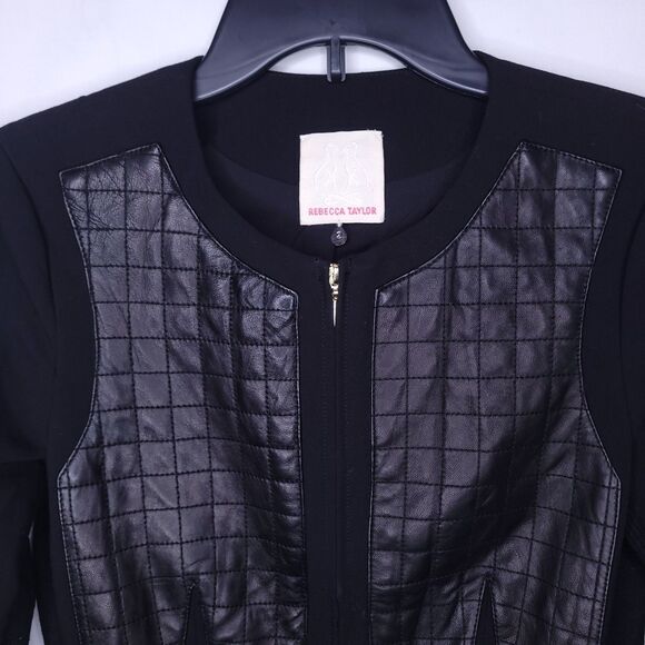 Rebecca Taylor Jacket 2 Black Wool Lamb Leather Full Zip - Picture 2 of 11